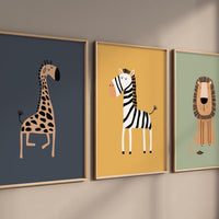 Safari Animal Nursery Prints: Boho Jungle Art, Set of 3