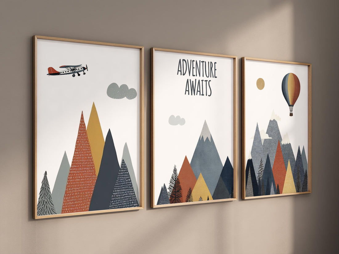 Adventure Awaits Nursery Wall Art Set, Mountain Nursery Prints
