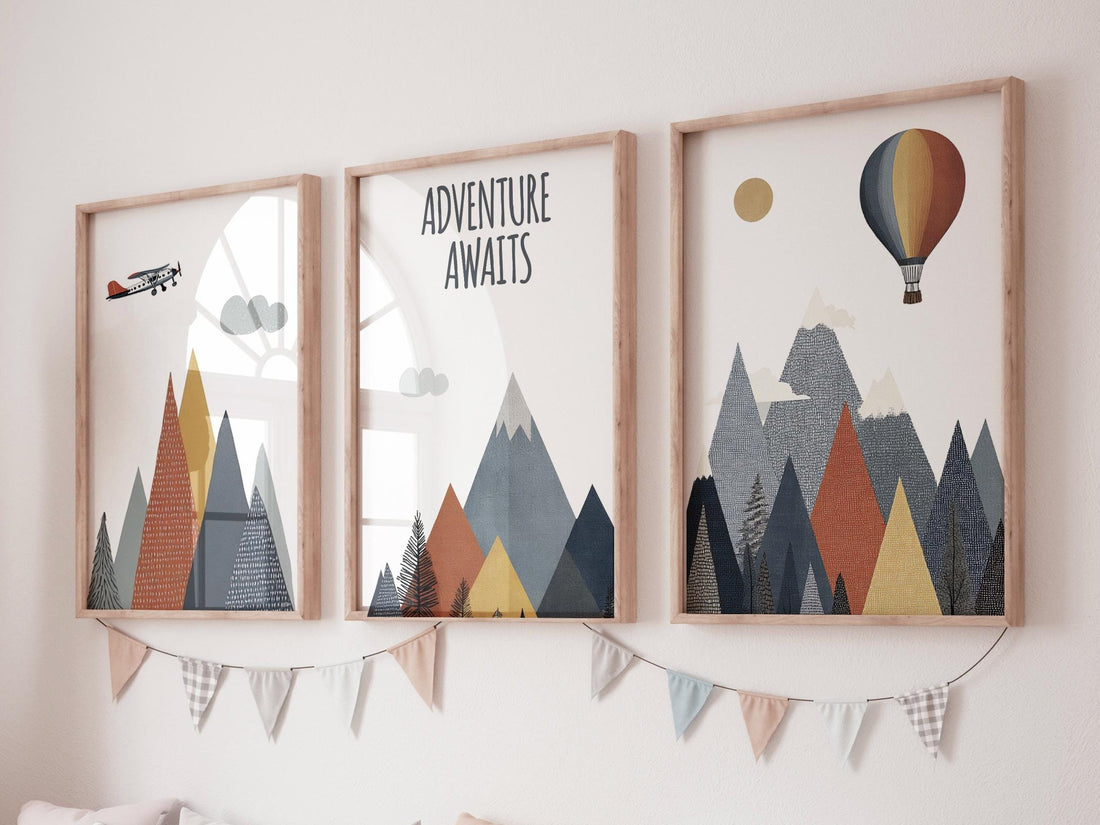 Adventure Awaits Nursery Wall Art Set, Mountain Nursery Prints