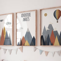 Adventure Awaits Nursery Wall Art Set, Mountain Nursery Prints
