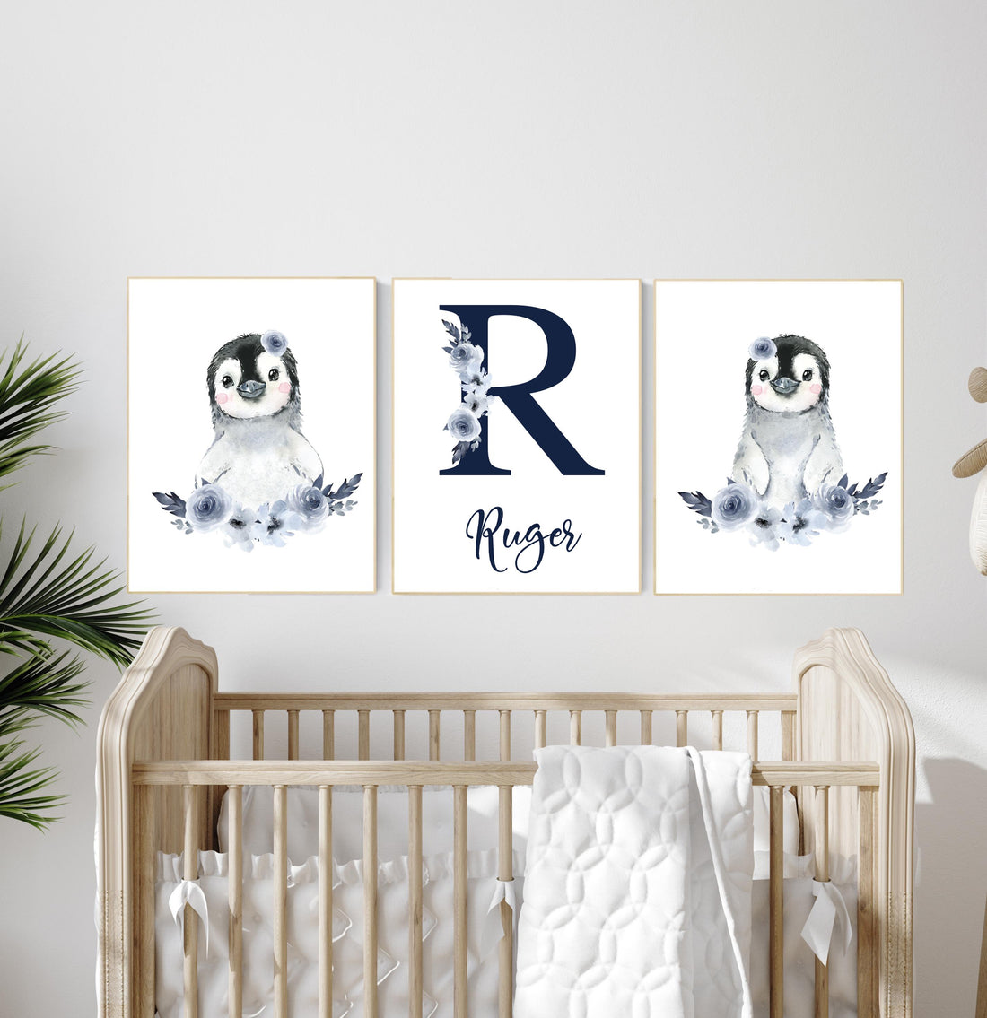 Penguin Nursery Wall Art Set of 3, Personalized Name Print