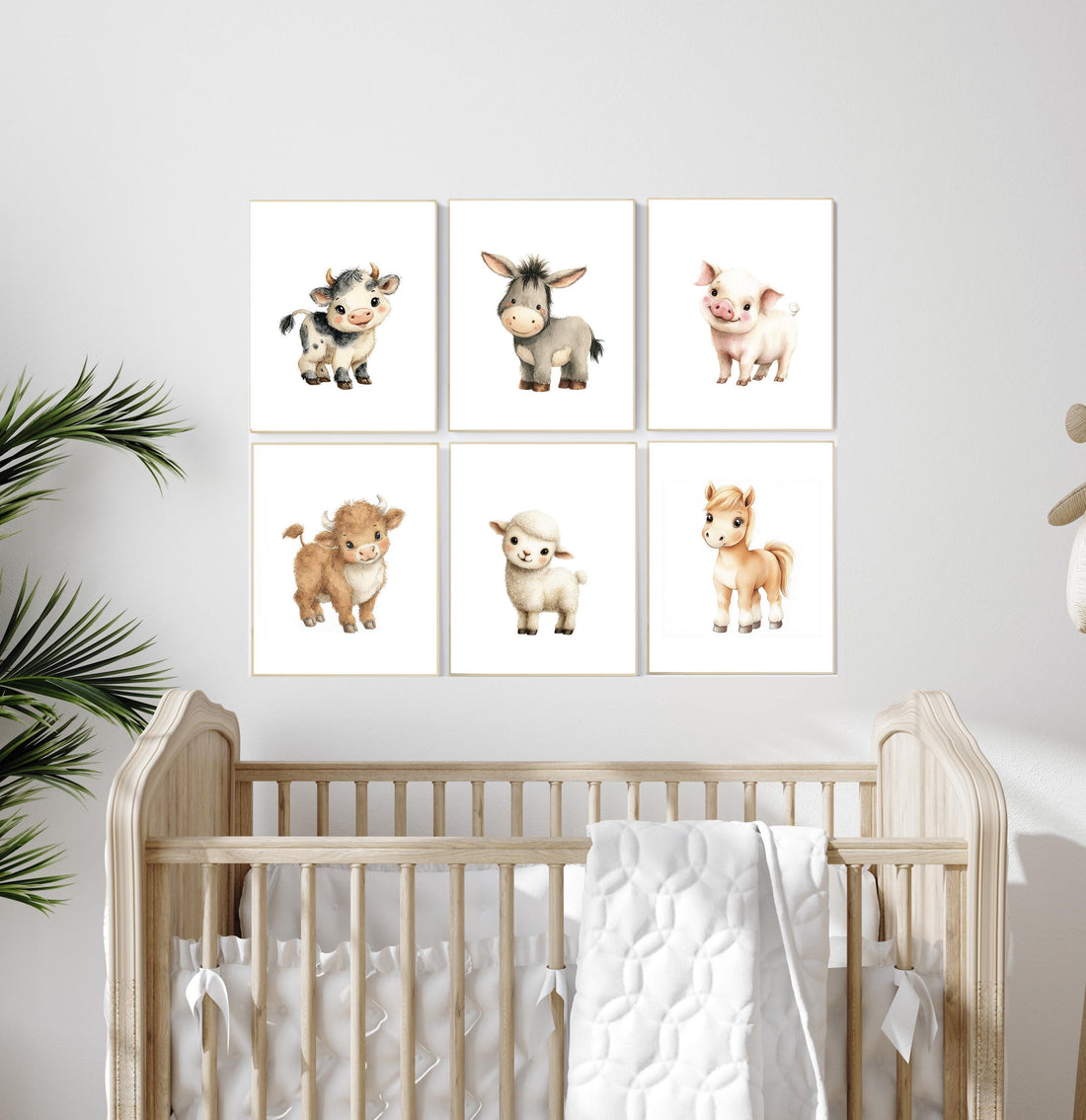 Farm Animal Nursery Prints Set of 6, Baby Farm Animals Wall Art