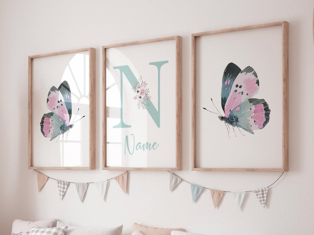 Personalized Butterfly Nursery Wall Art, Custom Name Print