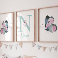 Personalized Butterfly Nursery Wall Art, Custom Name Print