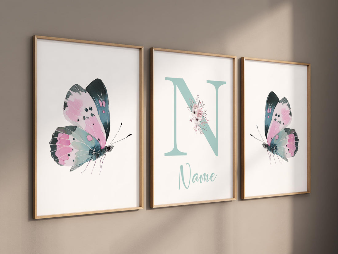 Personalized Butterfly Nursery Wall Art, Custom Name Print