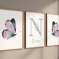 Personalized Butterfly Nursery Wall Art, Custom Name Print