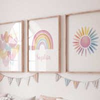 Personalized Rainbow Nursery Wall Art, Custom Name Print Set