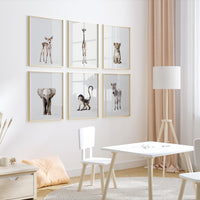 Safari Nursery Wall Art Set of 6 Prints, Neutral Baby Animal Prints