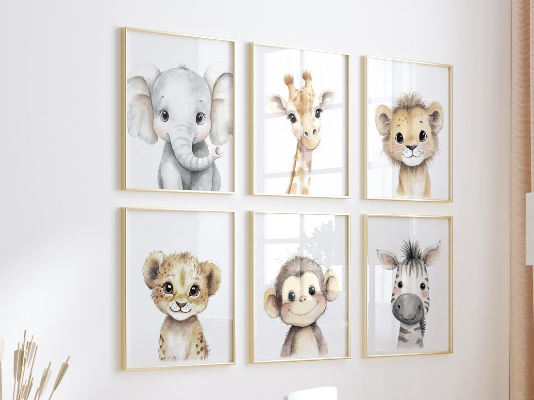 Safari Animal Nursery Prints: Watercolor Jungle Animals, Set of 6