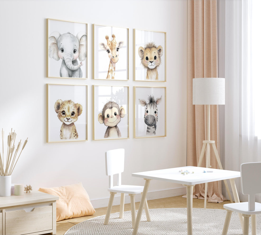 Safari Animal Nursery Prints: Watercolor Jungle Animals, Set of 6