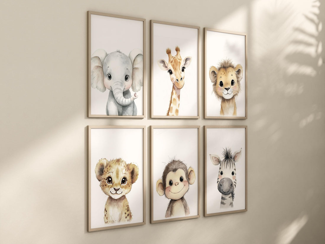 Safari Animal Nursery Prints: Watercolor Jungle Animals, Set of 6