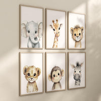 Safari Animal Nursery Prints: Watercolor Jungle Animals, Set of 6