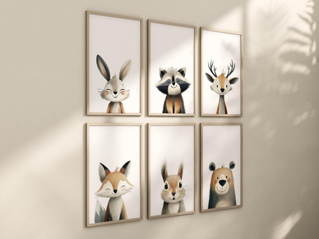 Woodland Nursery Wall Art Set of 6, Neutral Animal Prints