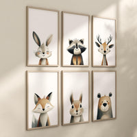 Woodland Nursery Wall Art Set of 6, Neutral Animal Prints