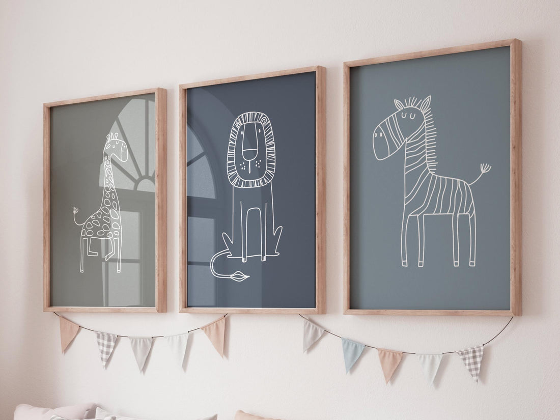 Safari Animal Nursery Prints: Boho Jungle Art, Set of 3