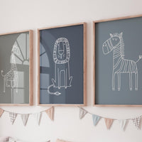Safari Animal Nursery Prints: Boho Jungle Art, Set of 3