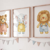 Safari Nursery Wall Art Set of 3, Bear Elephant Lion Prints