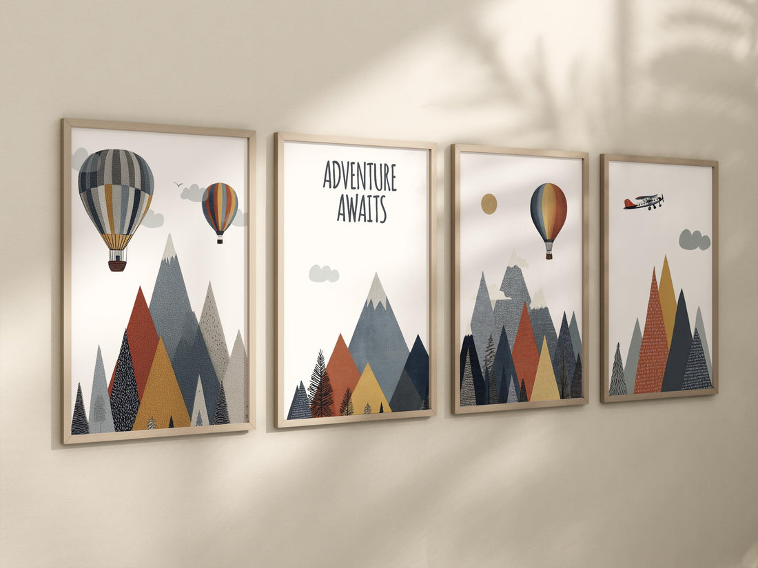 Adventure Nursery Wall Art Set of 4, Mountain Nursery Prints