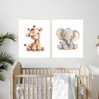 Safari Animal Nursery Prints: Plush Elephant, Giraffe