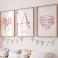 Pink Bow Nursery Print, Girl Name Wall Art
