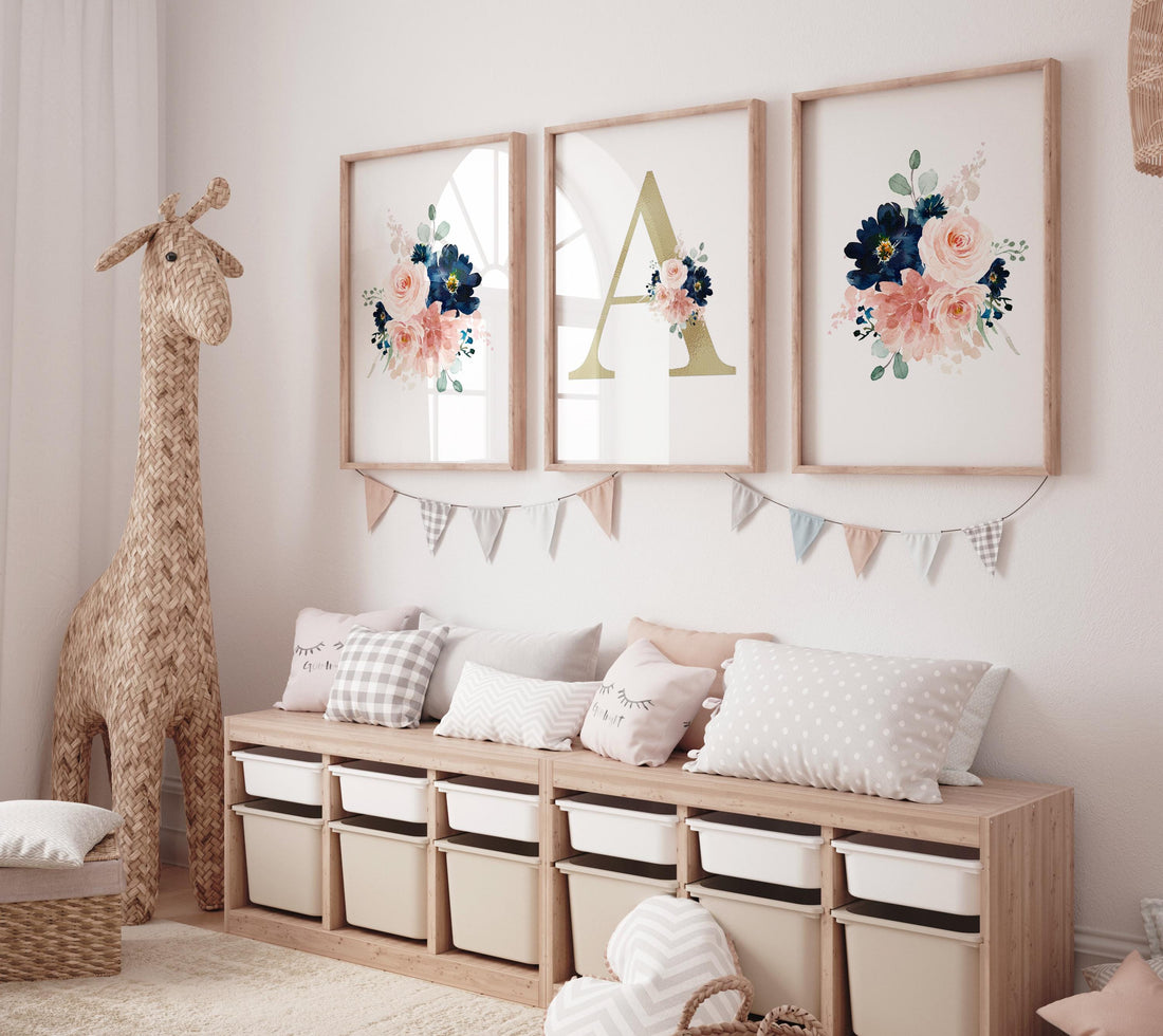Blush Navy Floral Nursery Decor: Girl&