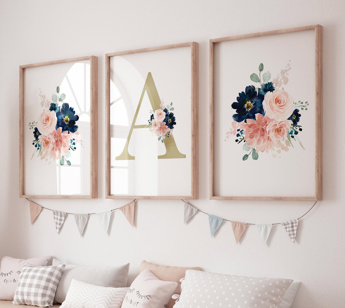 Blush Navy Floral Nursery Decor: Girl&