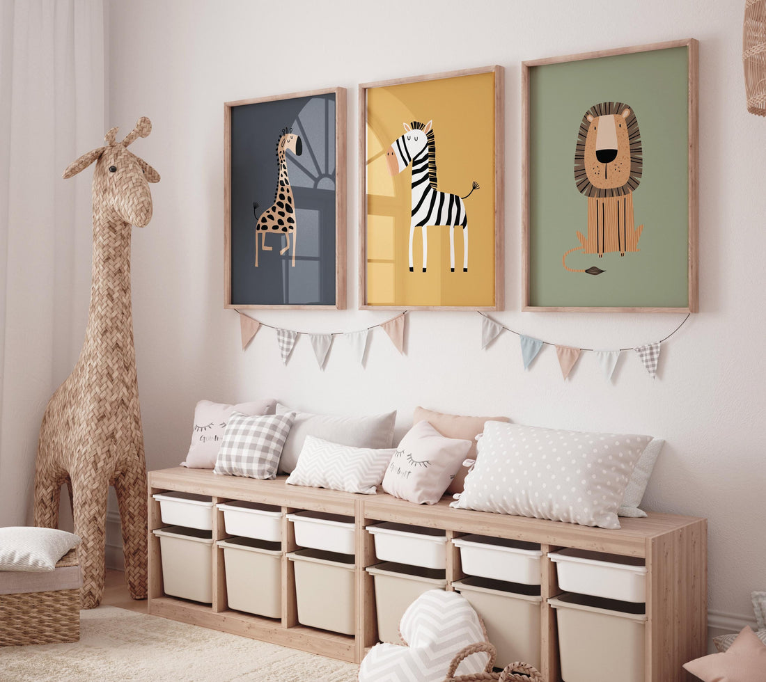Safari Animal Nursery Prints: Boho Jungle Art, Set of 3