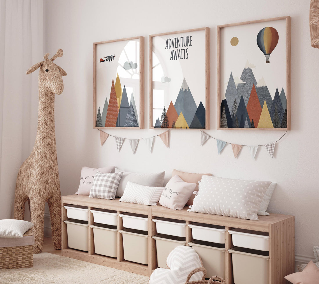 Adventure Awaits Nursery Wall Art Set, Mountain Nursery Prints