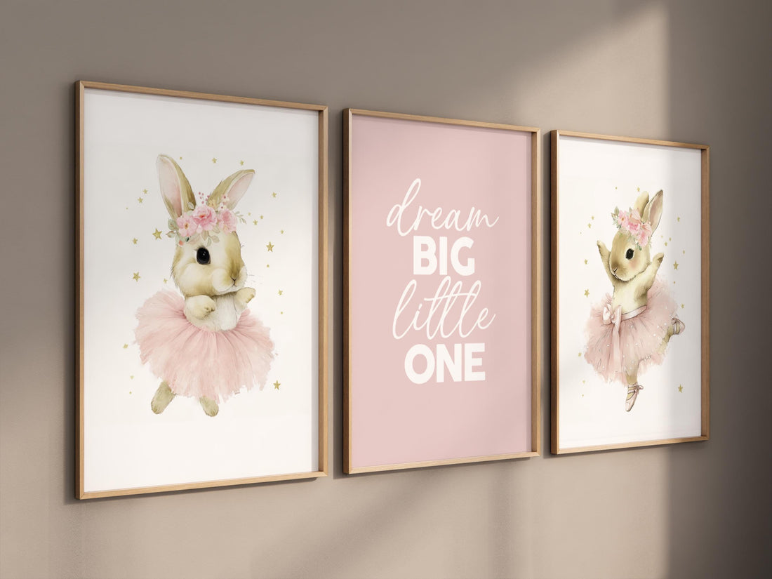 Ballerina Bunny Nursery Wall Art Set of 3, Dream Big Little One Print