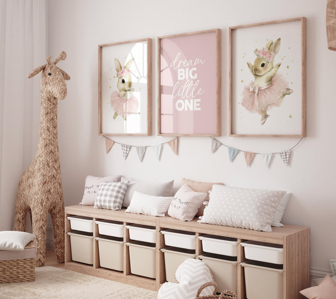 Ballerina Bunny Nursery Wall Art Set of 3, Dream Big Little One Print