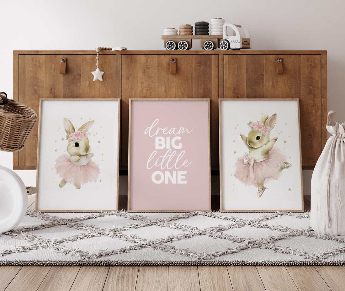 Ballerina Bunny Nursery Wall Art Set of 3, Dream Big Little One Print