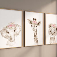 Pink Floral Safari Animal Prints: Girl Nursery Decor
