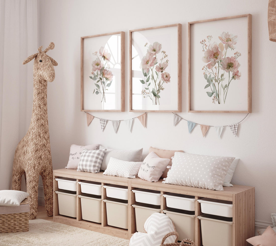 Boho Wildflower Nursery Print: Blush Pink Floral Art