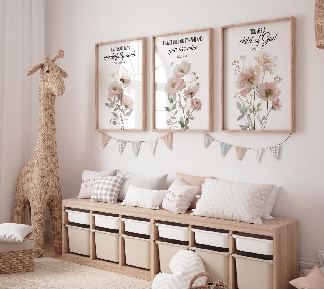 Wildflower Nursery Print: Boho Floral Decor, Bible Verse Art