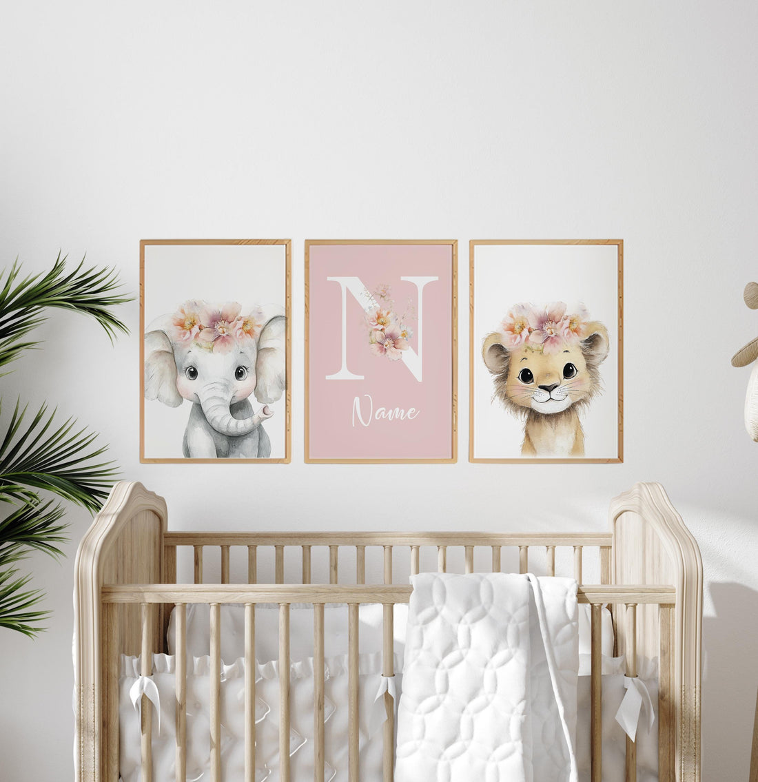 Personalized Safari Nursery Wall Art Set of 3, Elephant and Lion