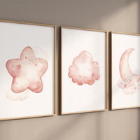 Blush Pink Nursery Prints: Moon, Stars, Cloud Art