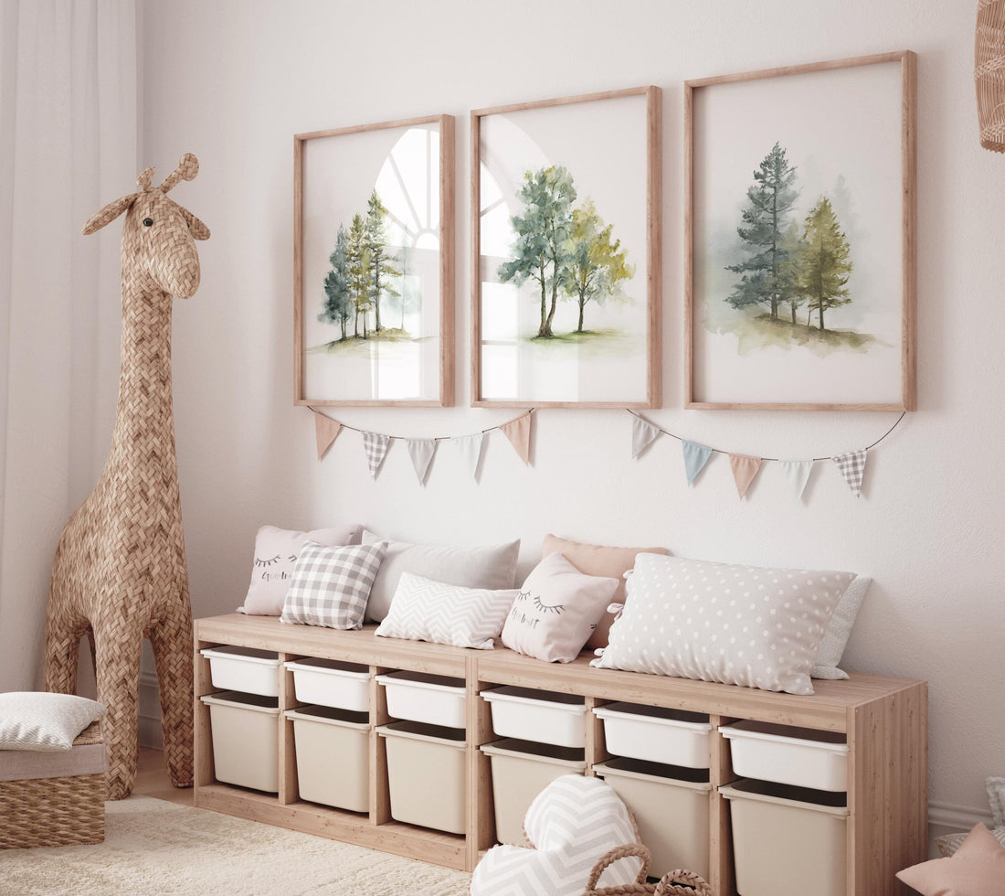 Mountain Nursery Print: Sage Green Forest, Adventure Theme