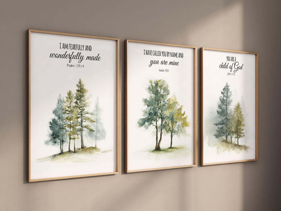 Mountain Nursery Art Print: Forest wall art, Bible Verse Decor