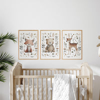 Whimsical nursery prints, Woodland Nursery Wall Art Set of 3, Forest Theme Decor