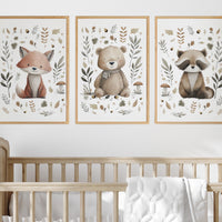 Whimsical nursery prints, Woodland Nursery Wall Art Set of 3