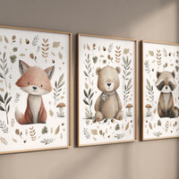Whimsical nursery prints, Woodland Nursery Wall Art Set of 3