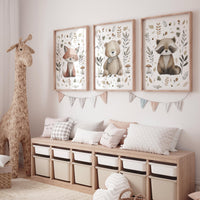 Whimsical nursery prints, Woodland Nursery Wall Art Set of 3