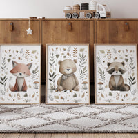 Whimsical nursery prints, Woodland Nursery Wall Art Set of 3