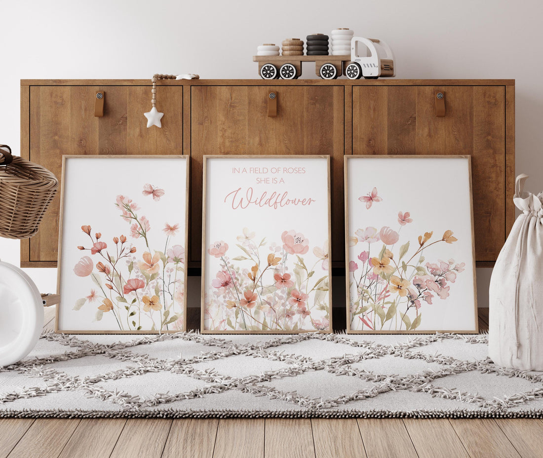 Wildflower Wall Art Set: Blush Floral Nursery Decor Prints