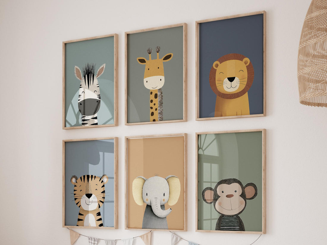 Safari Nursery Wall Art Set of 6, Jungle Animal prints