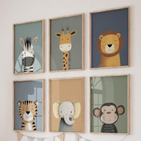 Safari Nursery Wall Art Set of 6, Jungle Animal prints