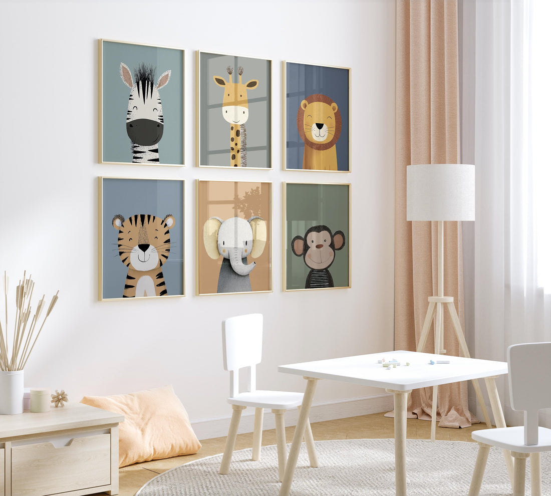 Safari Nursery Wall Art Set of 6, Jungle Animal prints