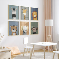Safari Nursery Wall Art Set of 6, Jungle Animal prints