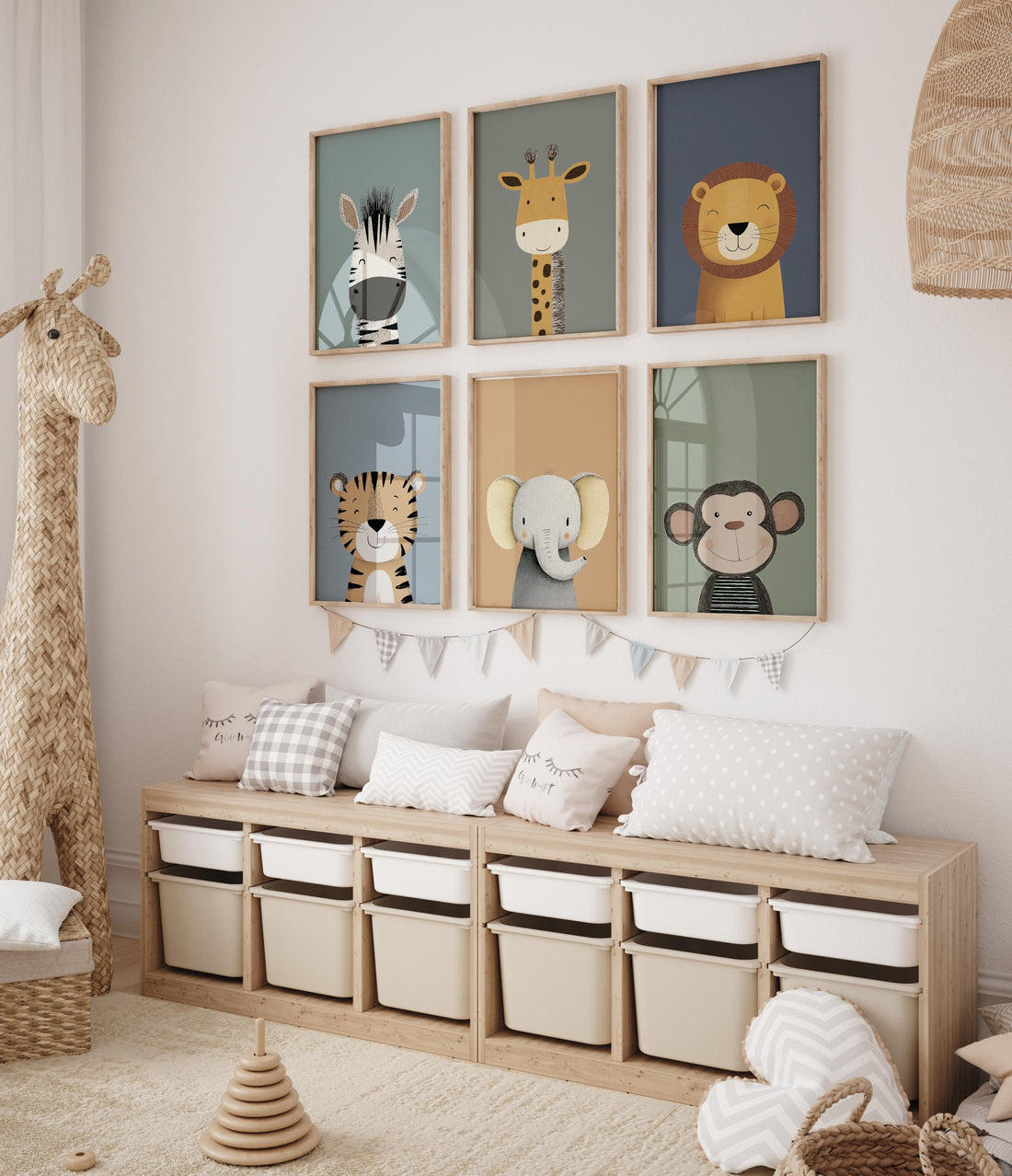 Safari Nursery Wall Art Set of 6, Jungle Animal prints
