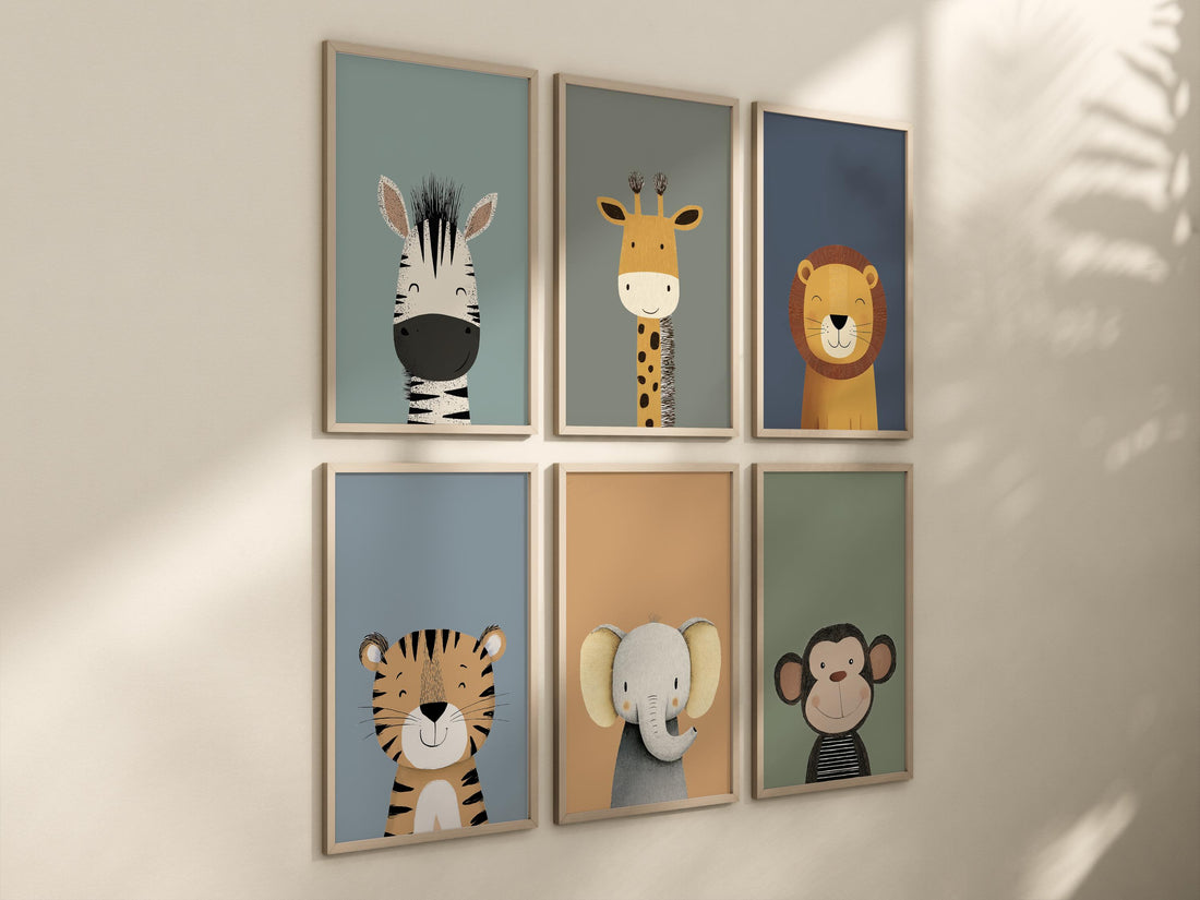 Safari Nursery Wall Art Set of 6, Jungle Animal prints